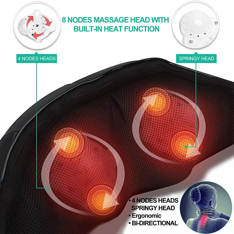 Shiatsu Neck and Shoulder Massager Heated Back Massager U Shape Deep Kneading Electric Massage Pillow for Neck Waist Leg Body