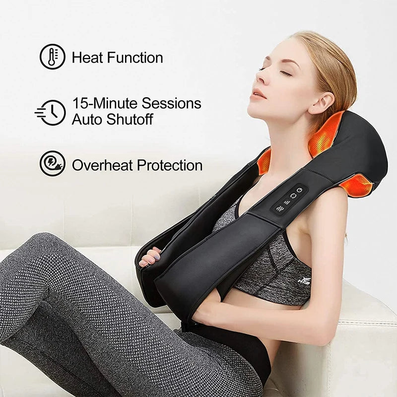 Shiatsu Neck and Shoulder Massager Heated Back Massager U Shape Deep Kneading Electric Massage Pillow for Neck Waist Leg Body