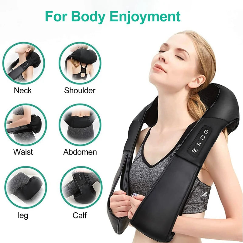 Shiatsu Neck and Shoulder Massager Heated Back Massager U Shape Deep Kneading Electric Massage Pillow for Neck Waist Leg Body